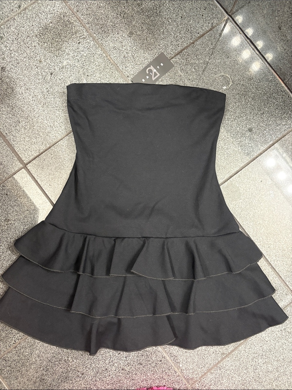 Strapless Black Ruffle-Tier Mini Dress - Picture 6 of 6